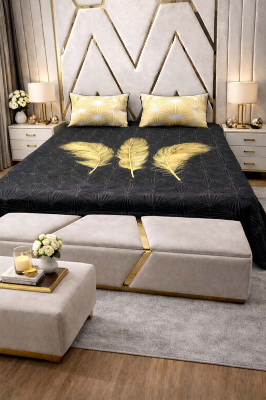 Luxury Cotton Black Bedsheet Set – Soft Touch, Breathable Fabric with Elegant Modern Finish