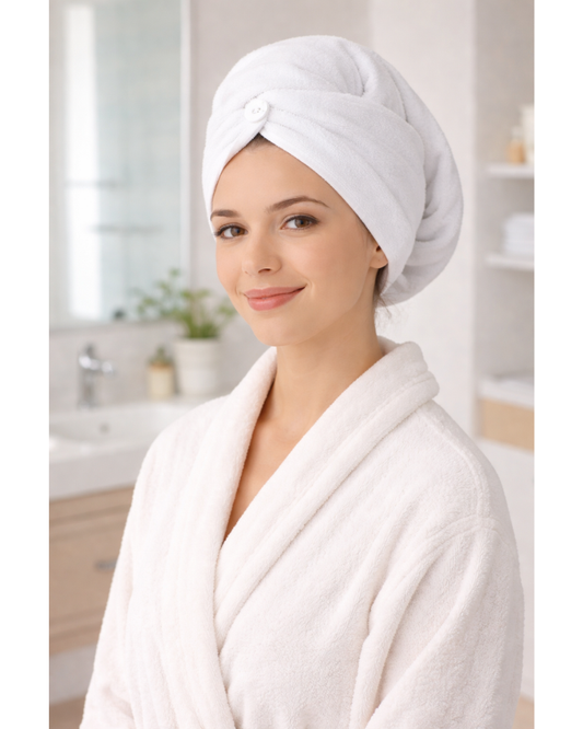 Luxury Microfiber Turban Towel WHITE | Fast Hair Drying & Comfortable Fit