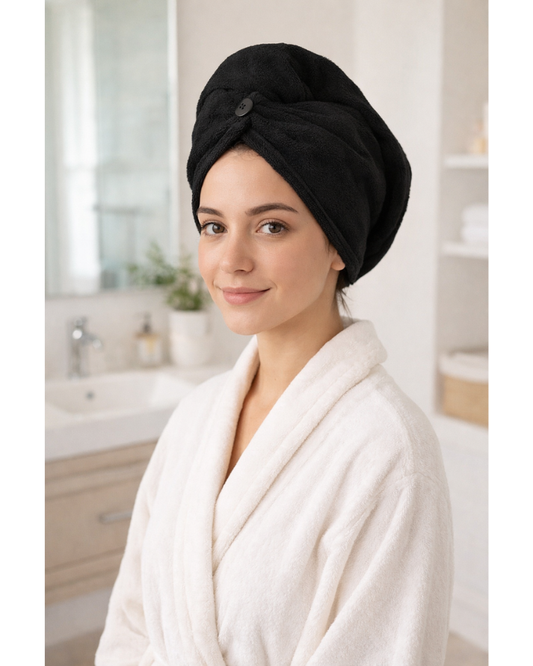 Luxury Microfiber Turban Towel BLACK | Fast Hair Drying & Comfortable Fit