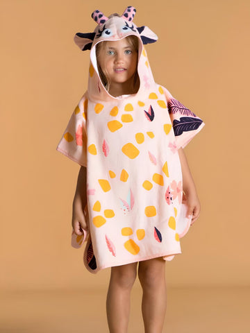 Kids Cotton Hooded Poncho Towel, Pink Pastel Print