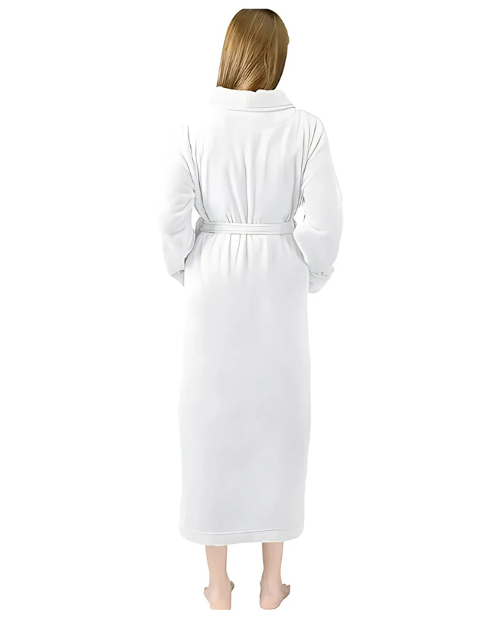 White Plush Fleece Bathrobe Long Shawl Collar
