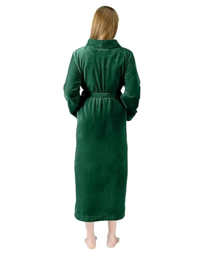 Green Plush Fleece Bathrobe Long Shawl Collar