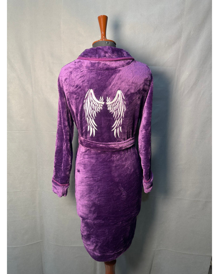 PURPLE ANGLE Embroidered Soft Plush Fleece Bathrobe With Slippers