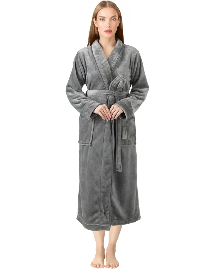 Plush Fleece Bathrobe Long Shawl Collar
