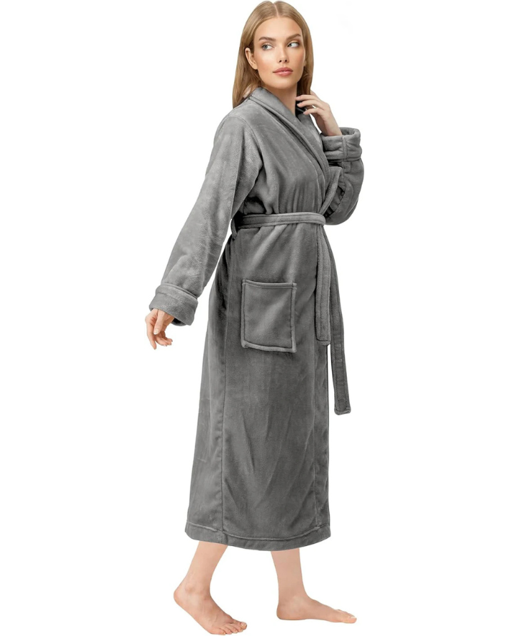 Plush Fleece Bathrobe Long Shawl Collar