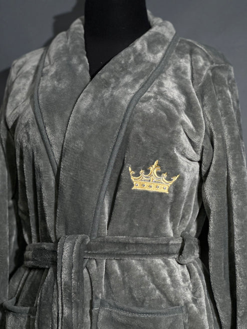 SILVER KING Embroidered Soft Plush Fleece Bathrobe With slippers
