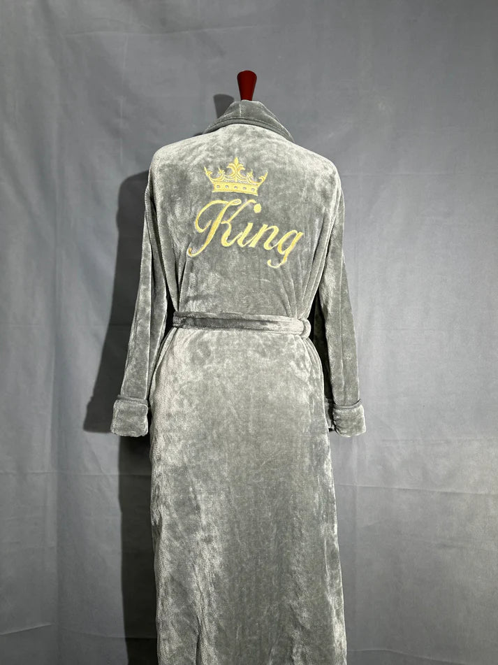 SILVER KING Embroidered Soft Plush Fleece Bathrobe With slippers