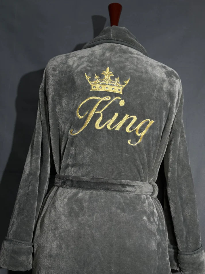 SILVER KING Embroidered Soft Plush Fleece Bathrobe With slippers