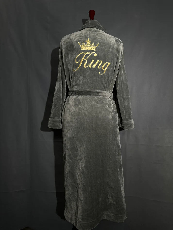 SILVER KING Embroidered Soft Plush Fleece Bathrobe With slippers
