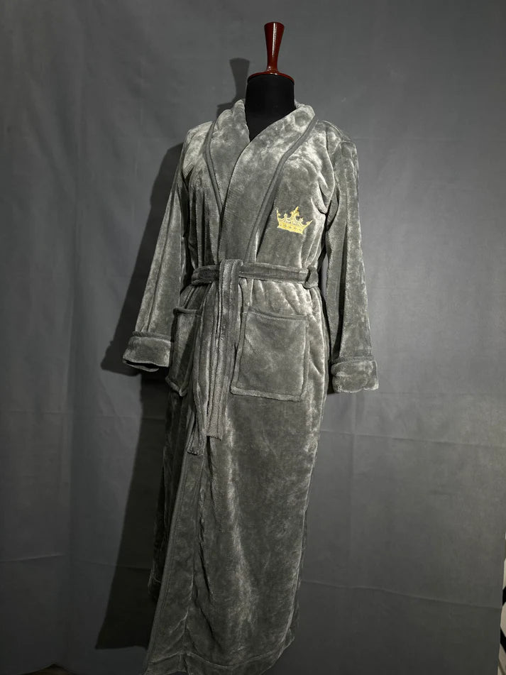SILVER KING Embroidered Soft Plush Fleece Bathrobe With slippers