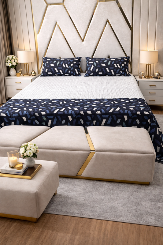 Luxury Cotton Navy Bedsheet Set – Soft Touch, Breathable Fabric with Elegant Modern Finish