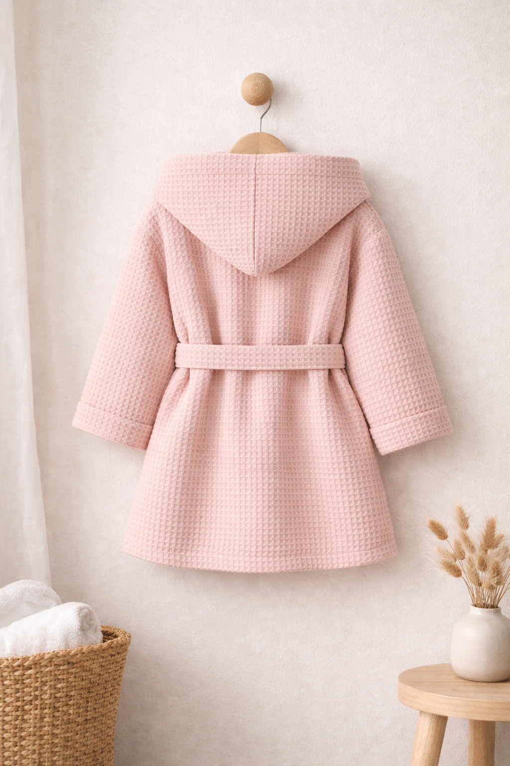 Premium Kids Bathrobe | Waffle Texture Pink, 100% Cotton (Ages 4-6 Years)
