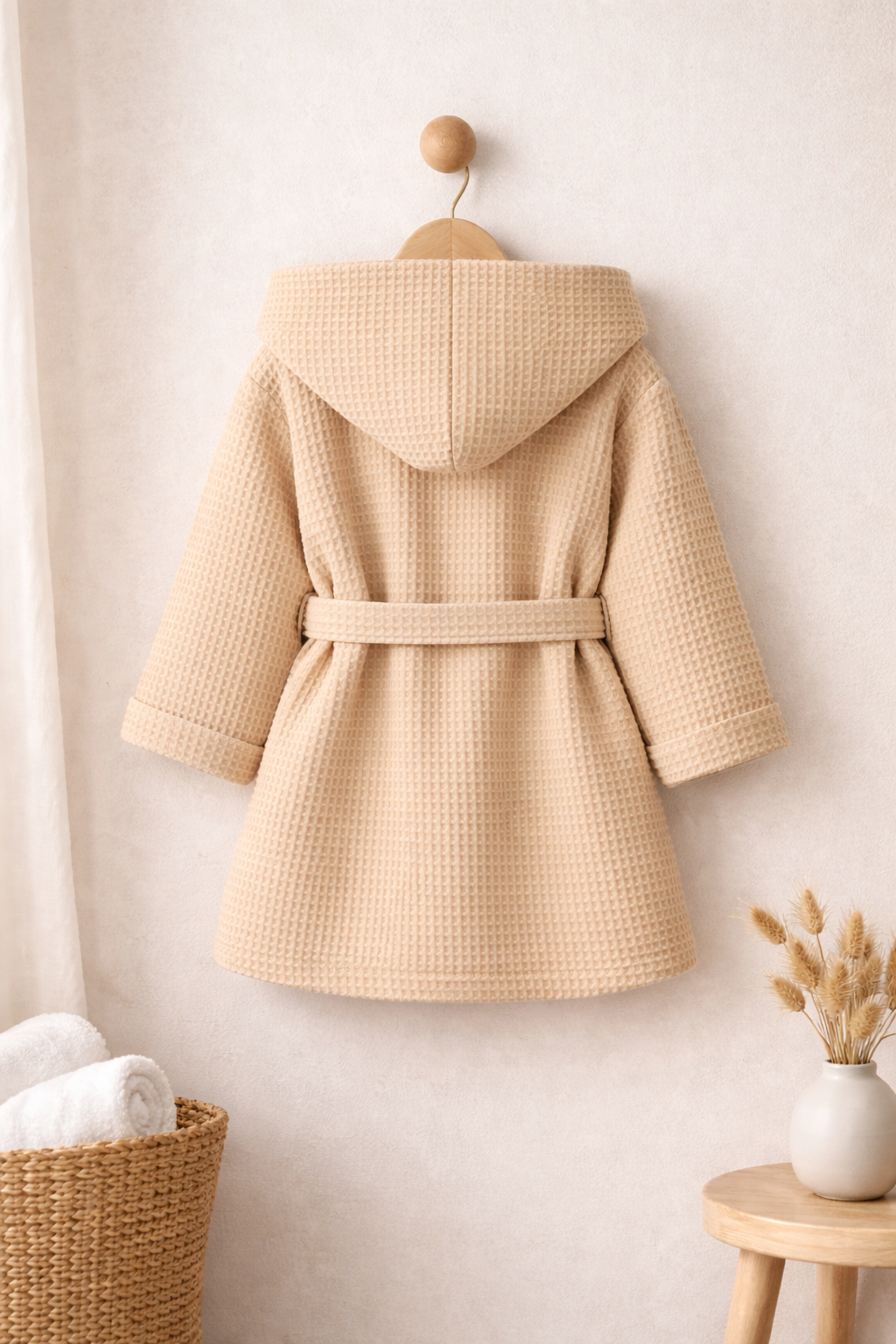 Premium Kids Bathrobe | Waffle Texture Beige, 100% Cotton (Ages 4-6 Years)