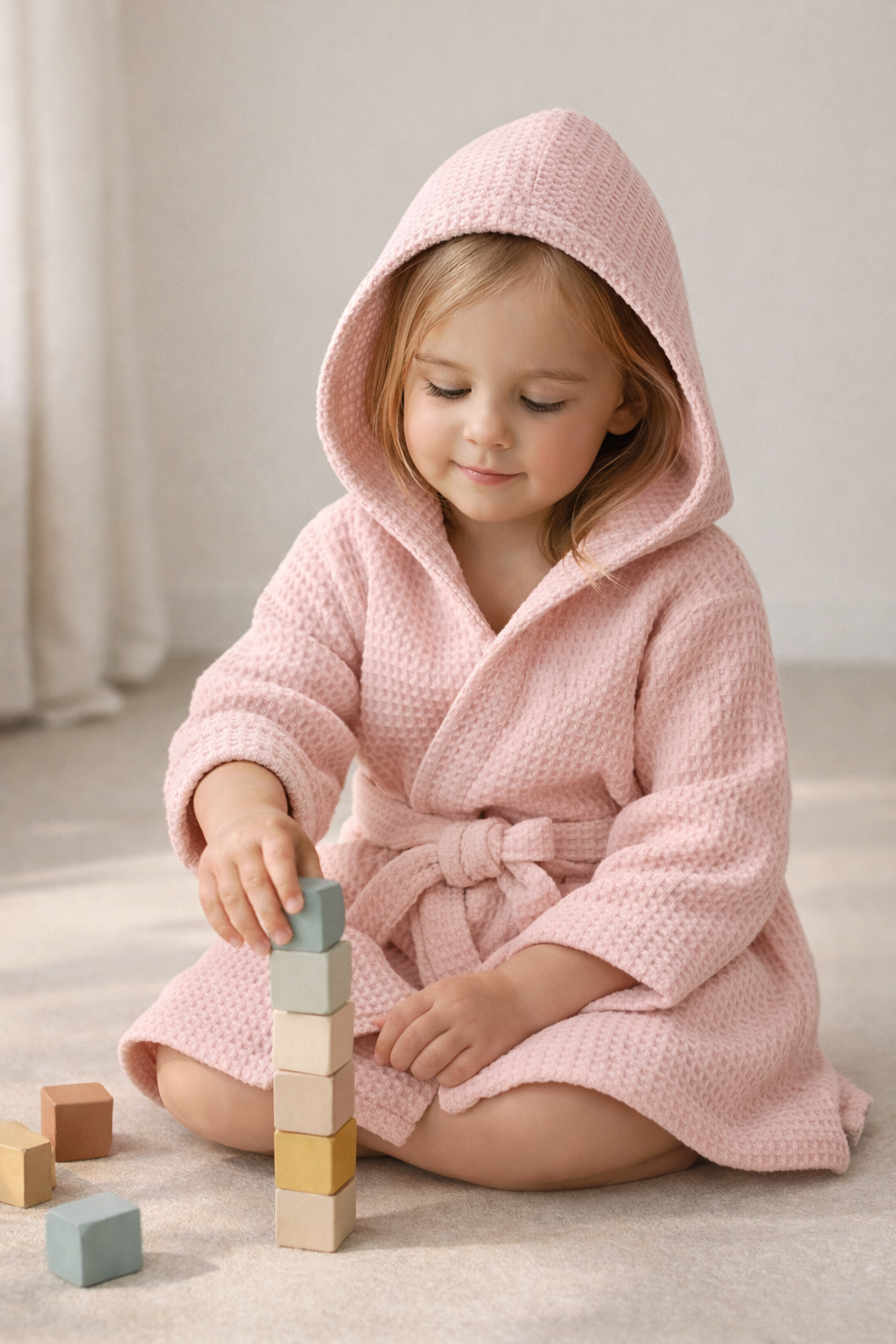 Premium Kids Bathrobe | Waffle Texture Pink, 100% Cotton (Ages 4-6 Years)