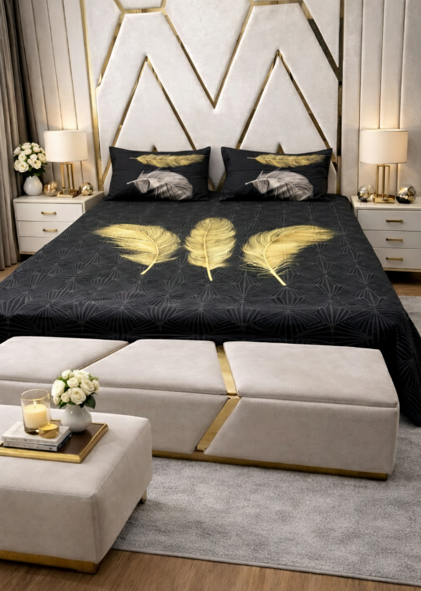 Luxury Cotton Black Bedsheet Set – Soft Touch, Breathable Fabric with Elegant Modern Finish