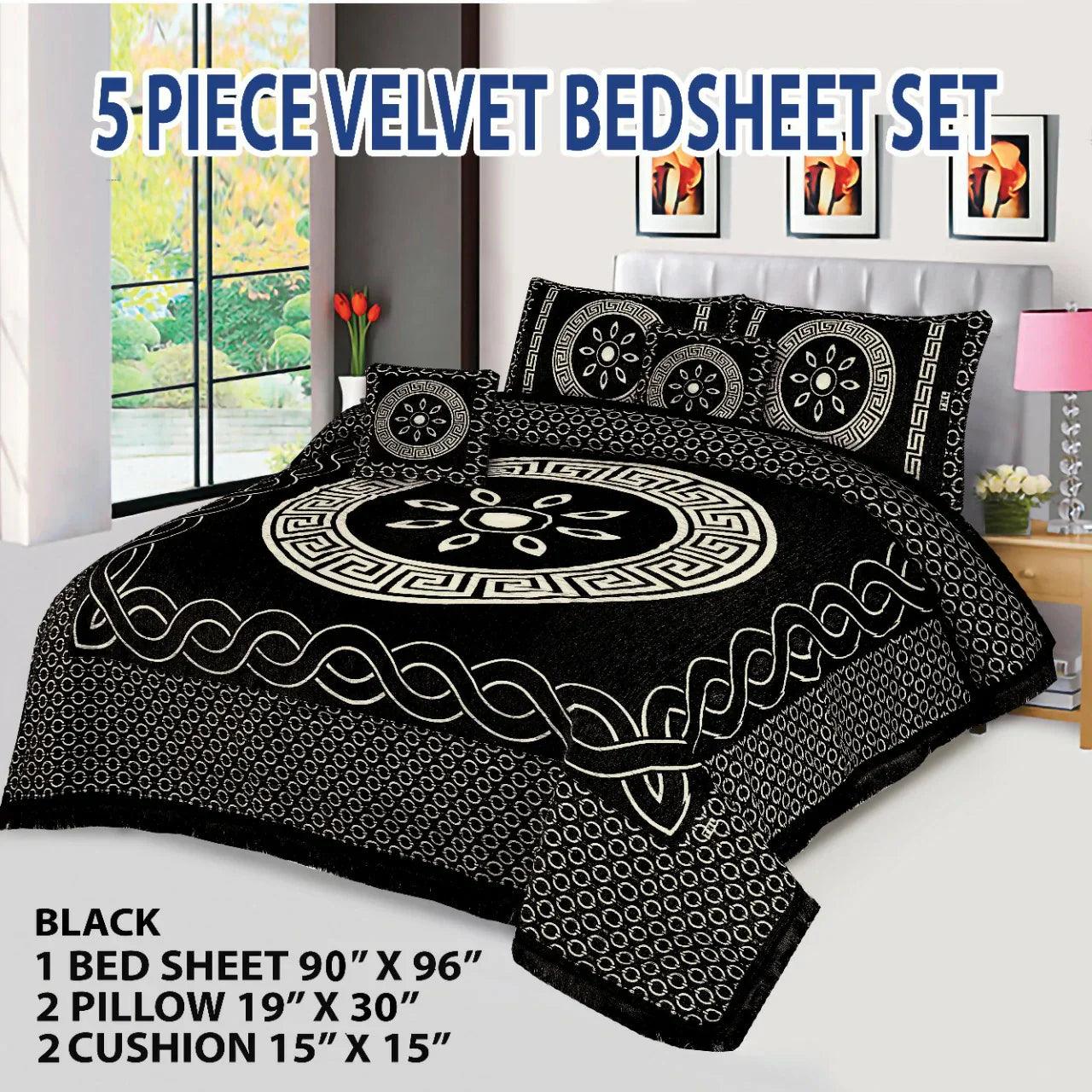 Premium Fomi Four Border Jacquard Bed Sheet Set – 4 Pcs: 1 Fomi Bed Sheet, 2 Pillow Covers, 1 Cushion Cover