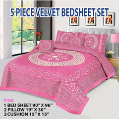 Premium Fomi Four Border Jacquard Bed Sheet Set – 4 Pcs: 1 Fomi Bed Sheet, 2 Pillow Covers, 1 Cushion Cover