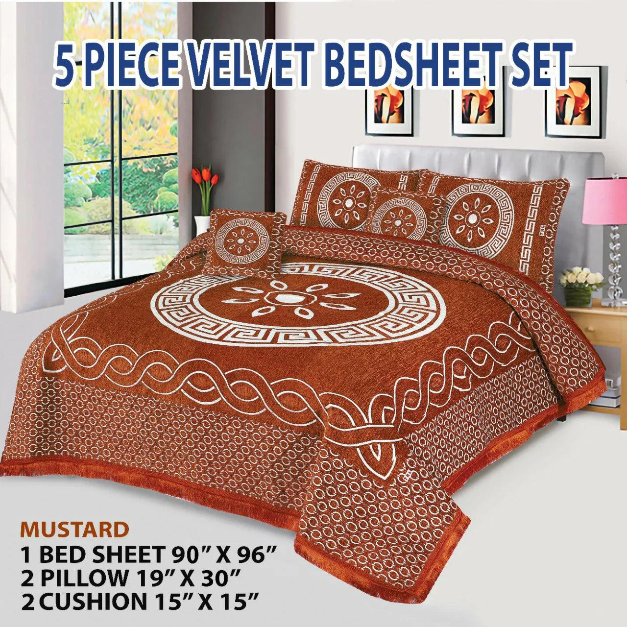 Premium Fomi Four Border Jacquard Bed Sheet Set – 4 Pcs: 1 Fomi Bed Sheet, 2 Pillow Covers, 1 Cushion Cover