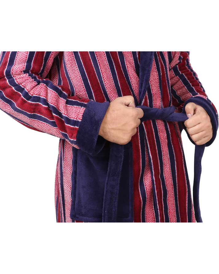 Striped Fleece Bathrobe With Slippers – Plush, Warm & Stylish