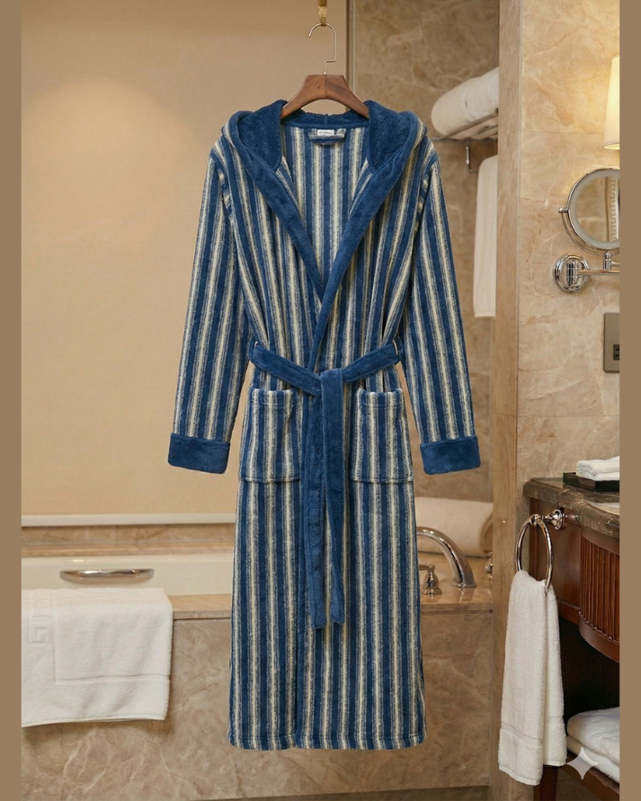Premium Striped Fleece Bathrobe with Belt – Ultra Soft