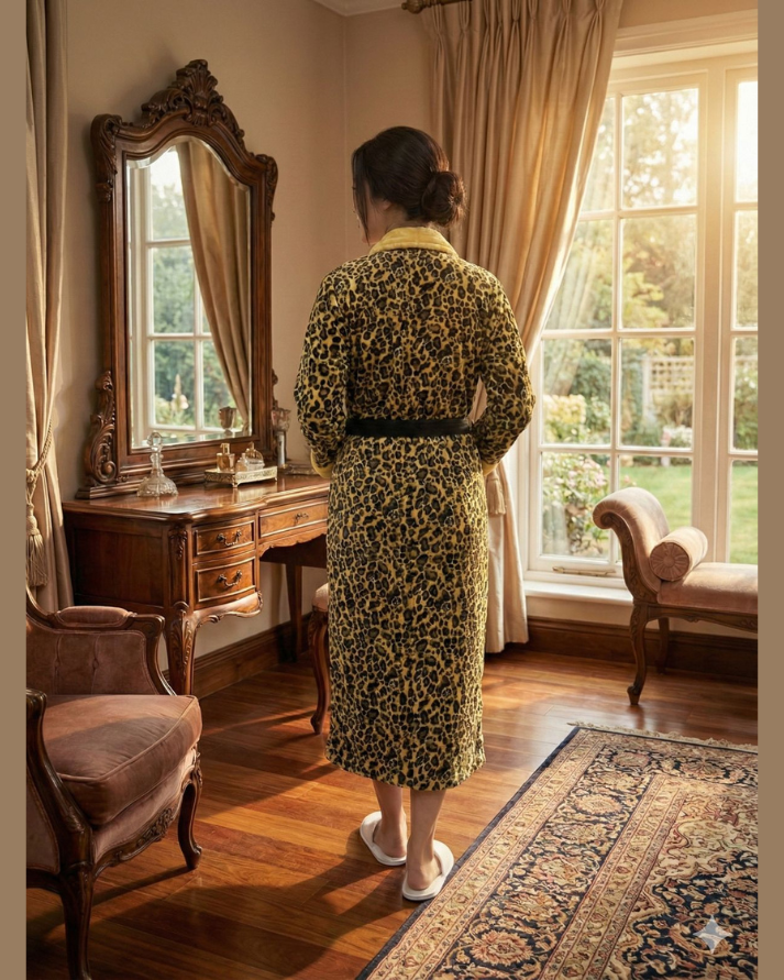 Leopard Print Fleece Bathrobe – Plush & Cozy Comfort