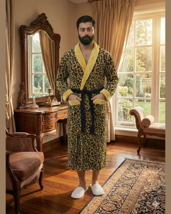 Leopard Print Fleece Bathrobe – Plush & Cozy Comfort