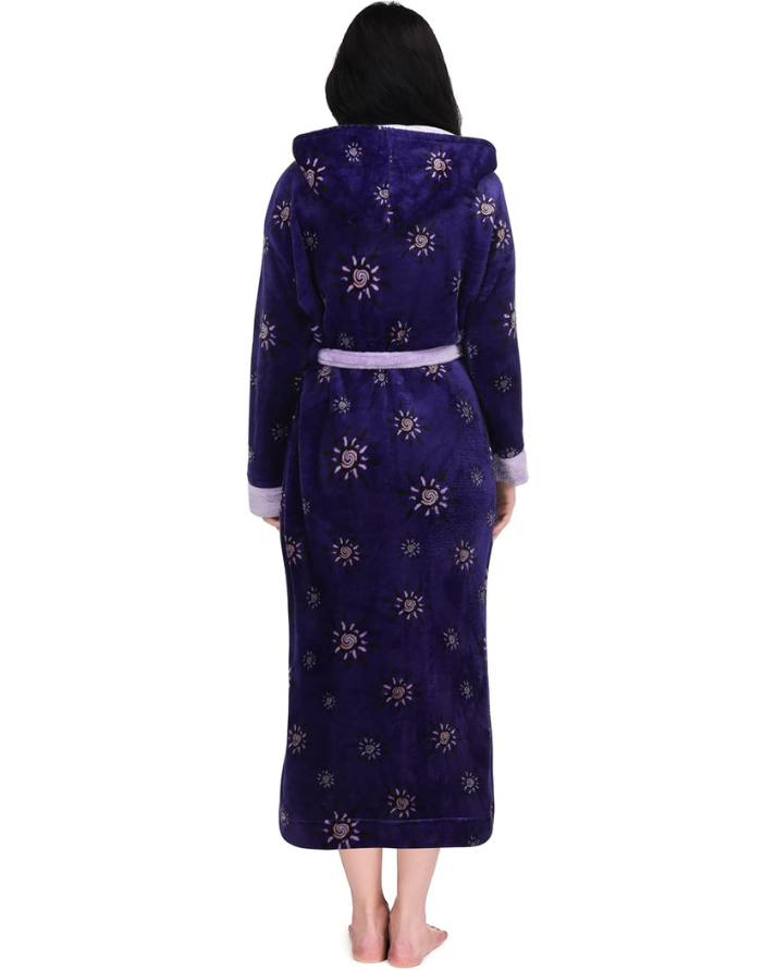 Luxury Fleece Adult Hooded Bathrobe – Purple Printed, Ultra Soft