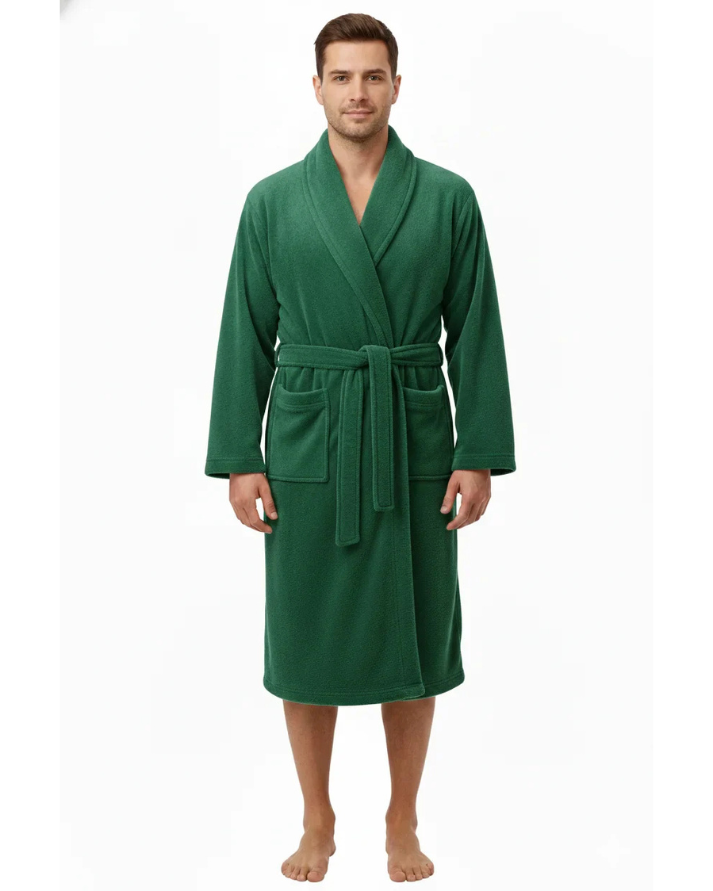 Green Plush Fleece Bathrobe Long Shawl Collar