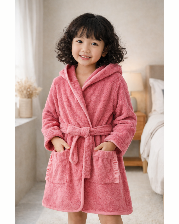 Unicorn Hooded Kids Bathrobe – Pink (Ages 6 to 8)