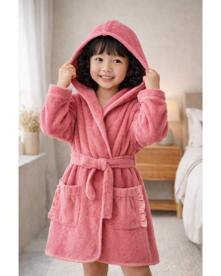 Unicorn Hooded Kids Bathrobe – Pink (Ages 6 to 8)