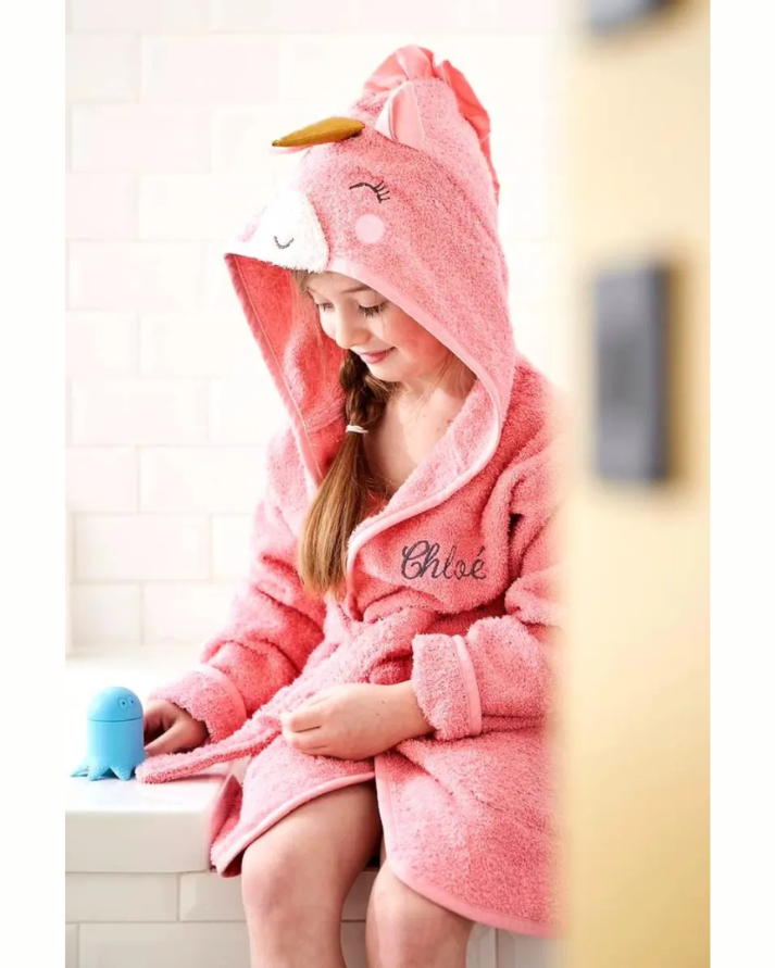 Unicorn Hooded Kids Bathrobe – Pink (Ages 6 to 8)