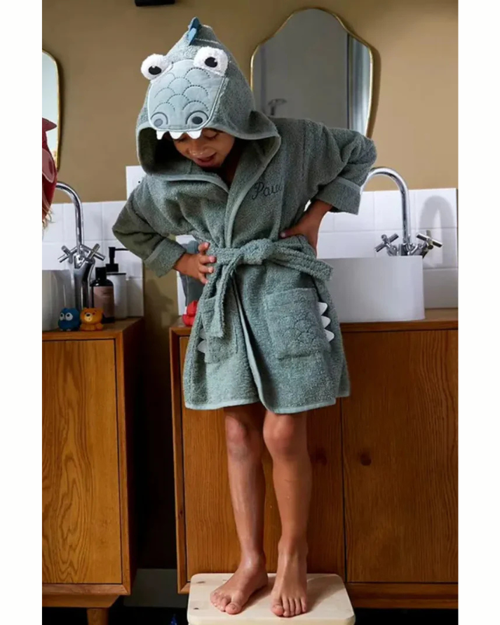 Crocodile Hooded Kids Bathrobe – Green
