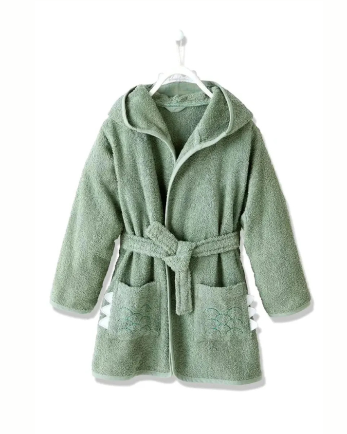 Crocodile Hooded Kids Bathrobe – Green