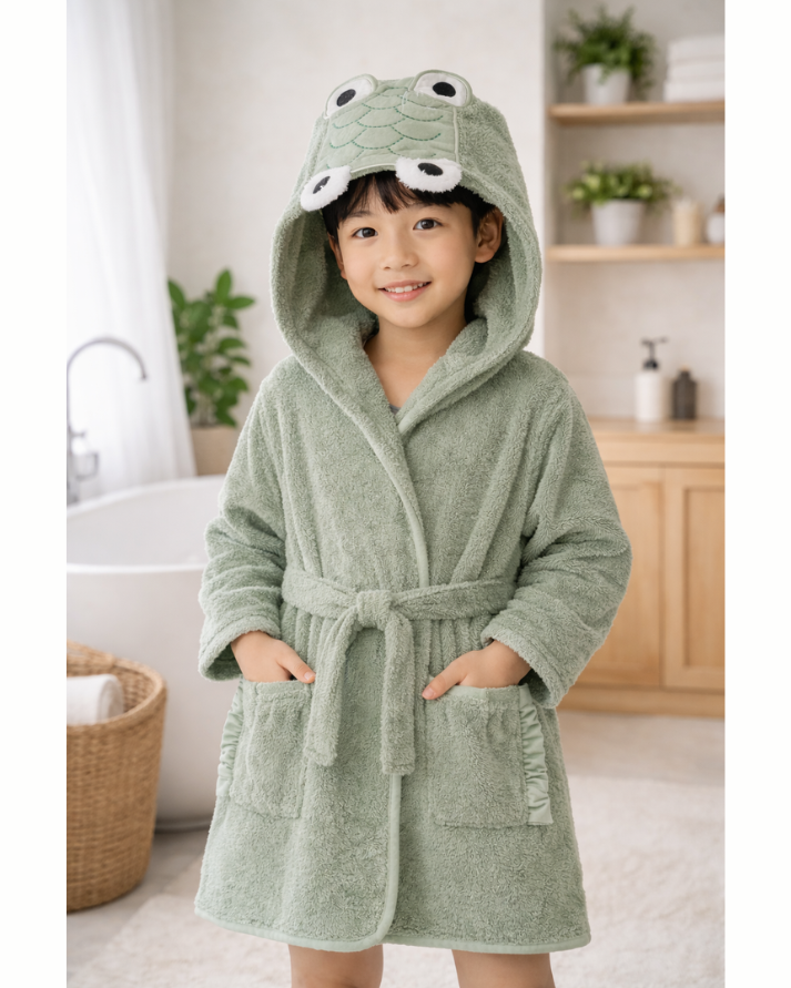 Crocodile Hooded Kids Bathrobe – Green