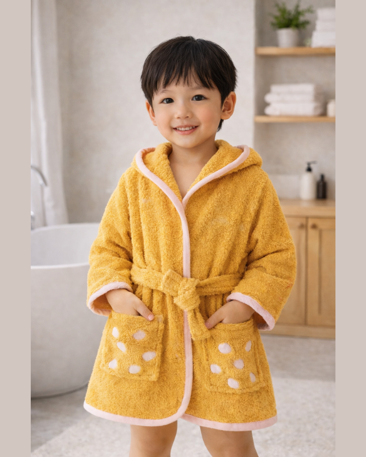 Giraffe Hooded Kids Bathrobe – Yellow (Ages 9 Months to 3 Years)