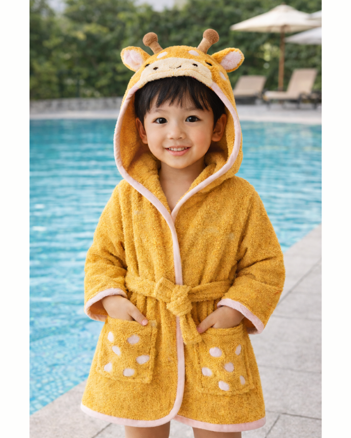 Giraffe Hooded Kids Bathrobe – Yellow (Ages 9 Months to 3 Years)