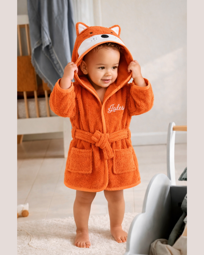 Fox Hooded Kids Bathrobe – Orange (Ages 1 to 2 Years)