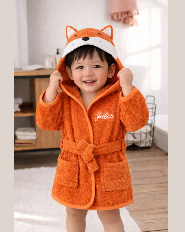 Fox Hooded Kids Bathrobe – Orange (Ages 1 to 2 Years)