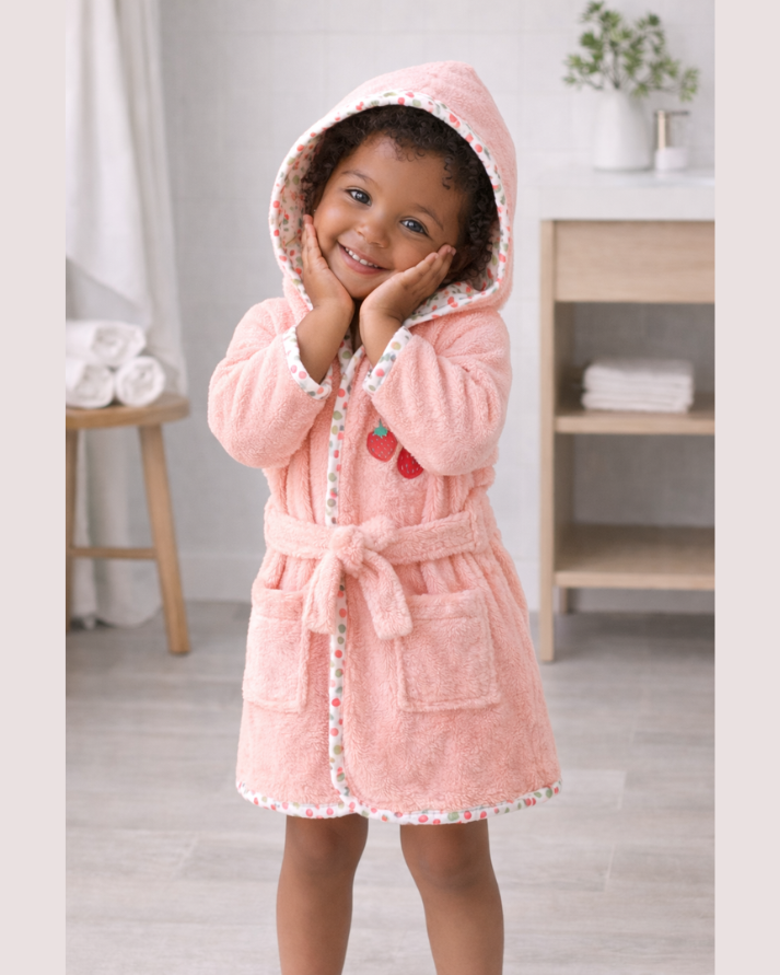 Strawberry Hooded Baby & Toddler Bathrobe