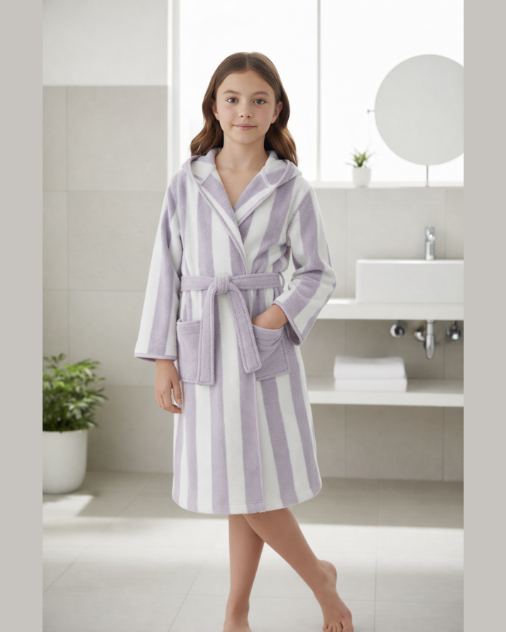 Striped Bathrobe for Children, Transat - Striped Violet