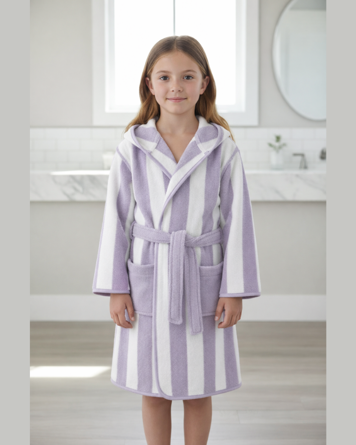 Striped Bathrobe for Children, Transat - Striped Violet