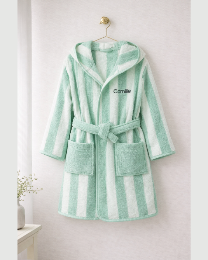 Striped Bathrobe for Children, Transat - Striped Green