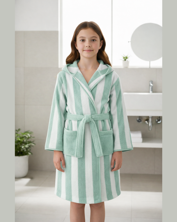 Striped Bathrobe for Children, Transat - Striped Green