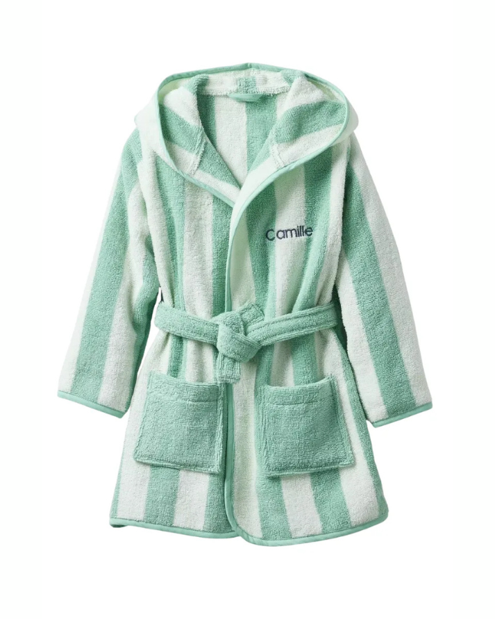Striped Bathrobe for Children, Transat - Striped Green