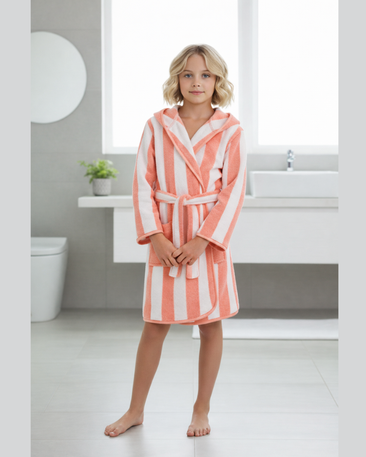 Striped Bathrobe for Children, Transat - Striped Orange