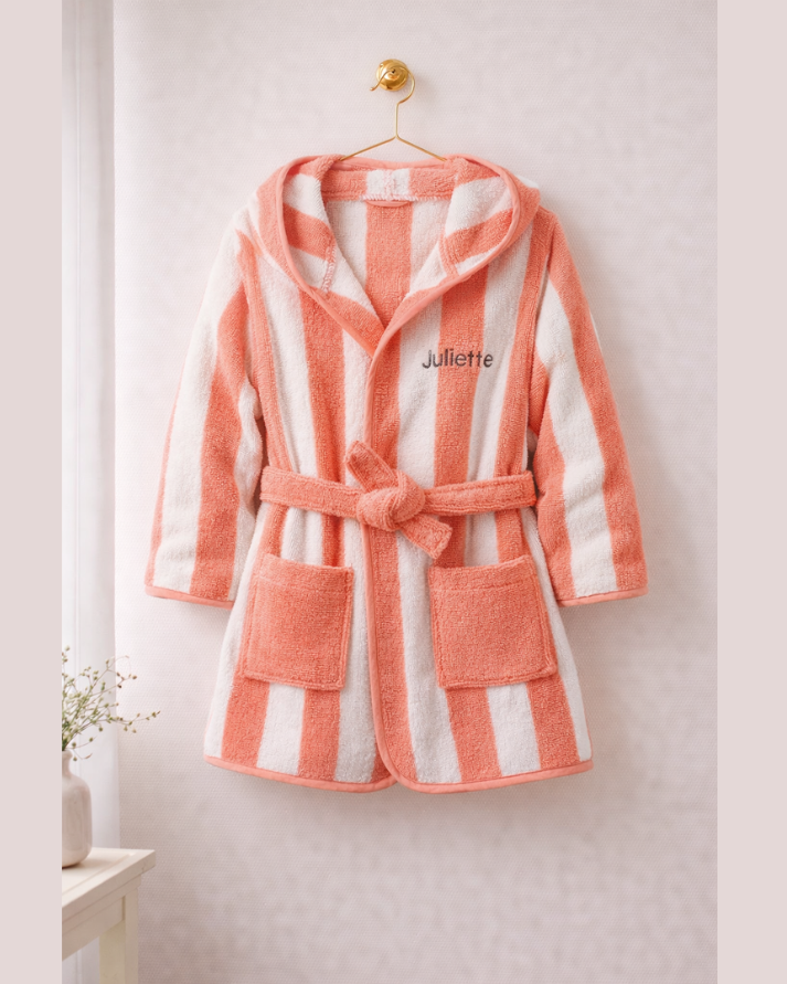 Striped Bathrobe for Children, Transat - Striped Orange