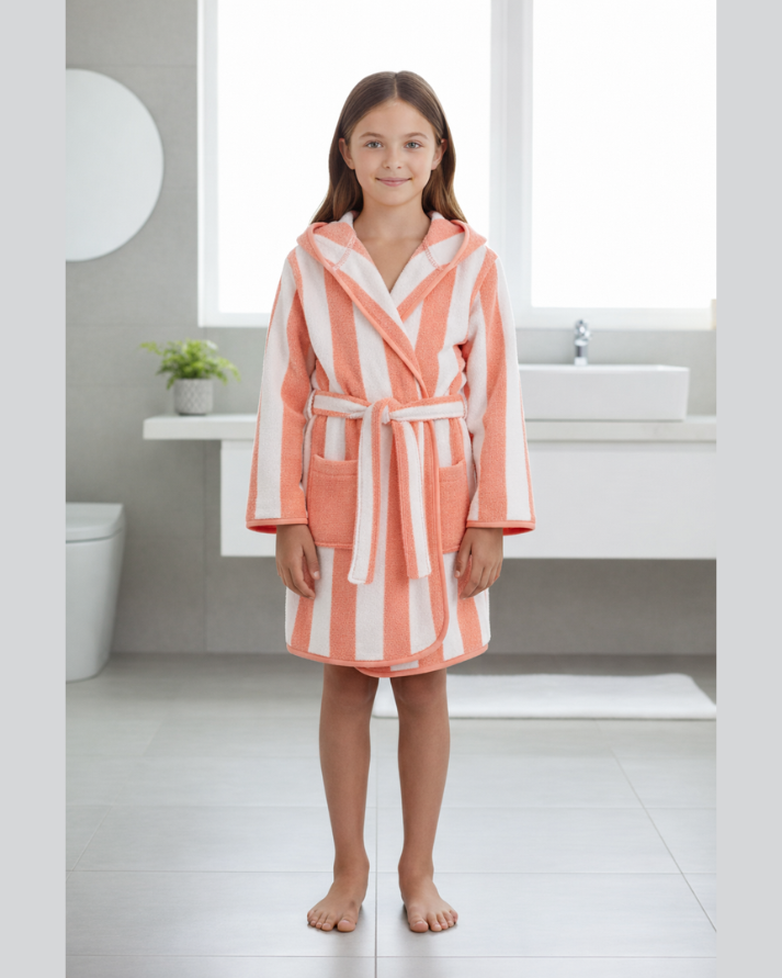 Striped Bathrobe for Children, Transat - Striped Orange