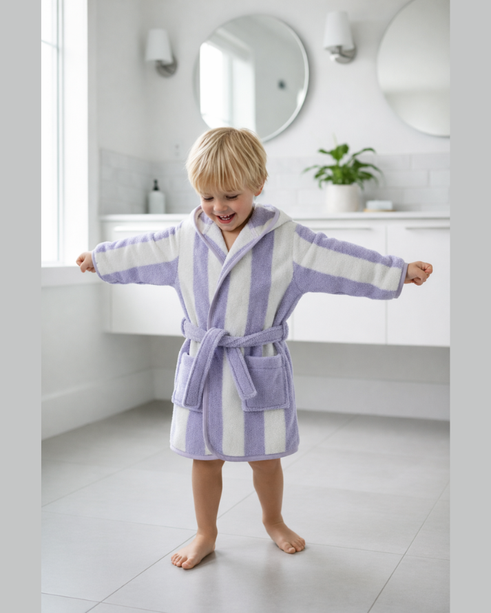 Kids Striped Purple Bathrobe (4 Years) | Hooded & Cozy