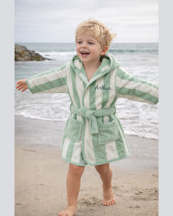 Kids Striped Green Bathrobe (4 Years) | Soft & Absorbent