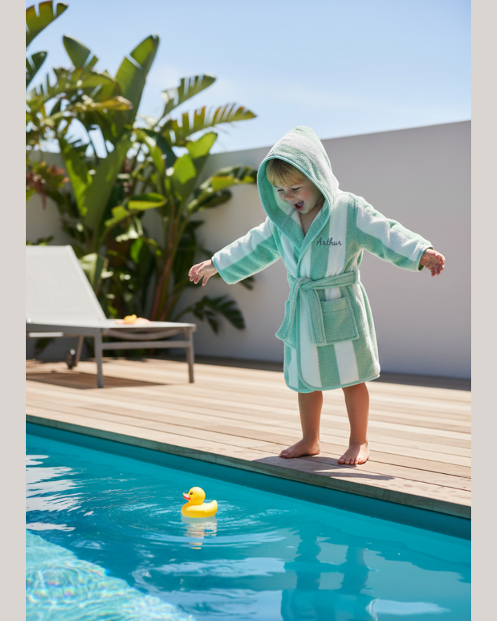 Kids Striped Green Bathrobe (4 Years) | Soft & Absorbent